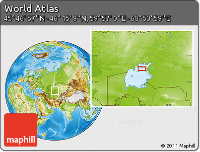 Physical Location Map of the Area around 46° 1' 3" N, 60° 25' 29" E