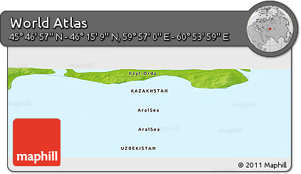 Physical Panoramic Map of the Area around 46° 1' 3" N, 60° 25' 29" E