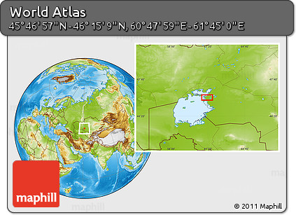 Physical Location Map of the Area around 46° 1' 3" N, 61° 16' 29" E