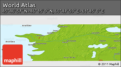 Physical Panoramic Map of the Area around 46° 1' 3" N, 61° 16' 29" E