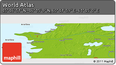 Physical Panoramic Map of the Area around 46° 1' 3" N, 61° 16' 29" E