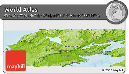 Physical Panoramic Map of the Area around 46° 1' 3" N, 61° 7' 30" W