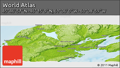 Physical Panoramic Map of the Area around 46° 1' 3" N, 61° 7' 30" W