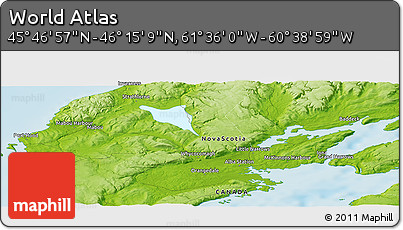 Physical Panoramic Map of the Area around 46° 1' 3" N, 61° 7' 30" W