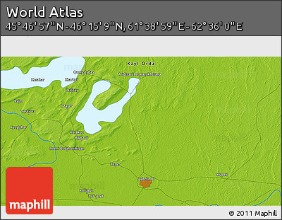 Physical 3D Map of the Area around 46° 1' 3" N, 62° 7' 30" E