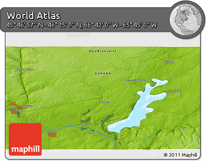 Physical 3D Map of the Area around 46° 1' 3" N, 66° 13' 29" W