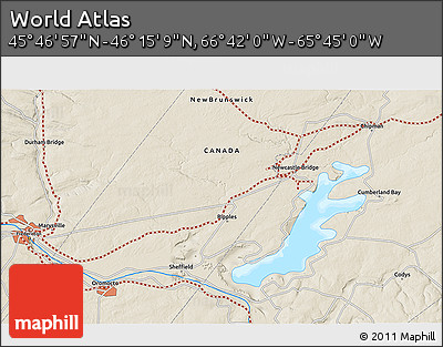 Shaded Relief 3D Map of the Area around 46° 1' 3" N, 66° 13' 29" W
