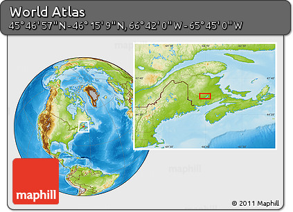 Physical Location Map of the Area around 46° 1' 3" N, 66° 13' 29" W