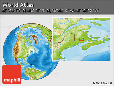 Physical Location Map of the Area around 46° 1' 3" N, 66° 13' 29" W