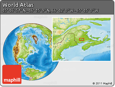 Physical Location Map of the Area around 46° 1' 3" N, 66° 13' 29" W