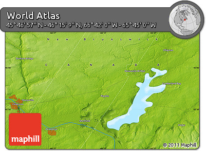Physical Map of the Area around 46° 1' 3" N, 66° 13' 29" W