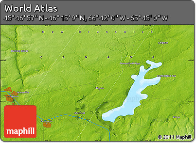Physical Map of the Area around 46° 1' 3" N, 66° 13' 29" W