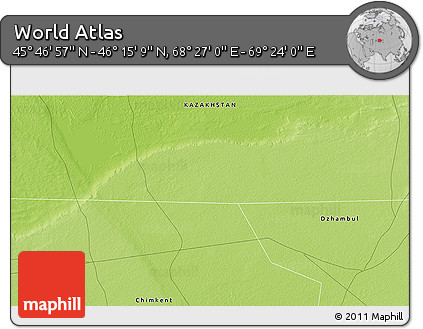 Physical 3D Map of the Area around 46° 1' 3" N, 68° 55' 30" E