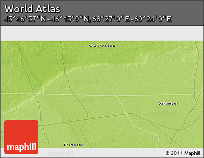 Physical 3D Map of the Area around 46° 1' 3" N, 68° 55' 30" E