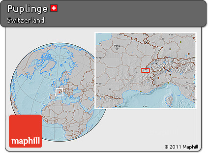 Gray Location Map of Puplinge, hill shading