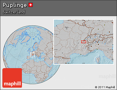 Gray Location Map of Puplinge, hill shading