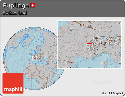 Gray Location Map of Puplinge, hill shading