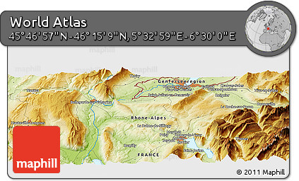 Physical Panoramic Map of the Area around 46° 1' 3" N, 6° 1' 30" E