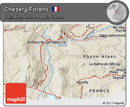 Shaded Relief Panoramic Map of Chézery-Forens