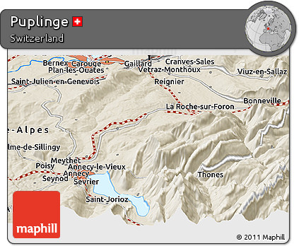 Shaded Relief Panoramic Map of Puplinge