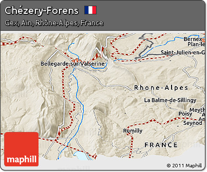 Shaded Relief Panoramic Map of Chézery-Forens