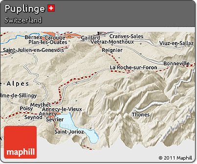 Shaded Relief Panoramic Map of Puplinge