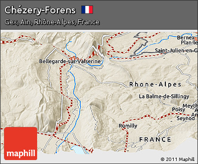 Shaded Relief Panoramic Map of Chézery-Forens