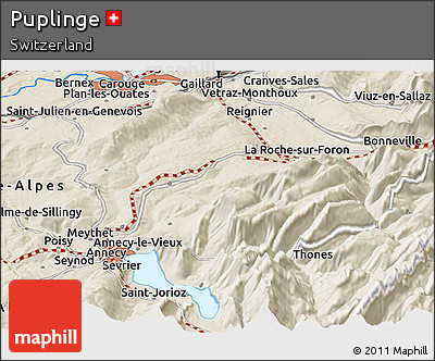 Shaded Relief Panoramic Map of Puplinge