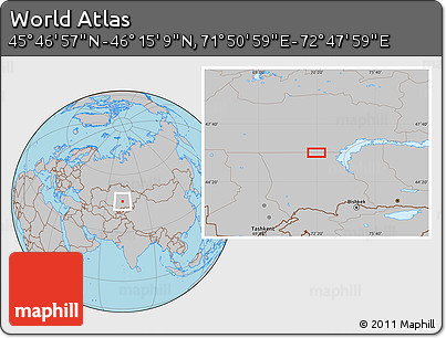 Gray Location Map of the Area around 46° 1' 3" N, 72° 19' 29" E