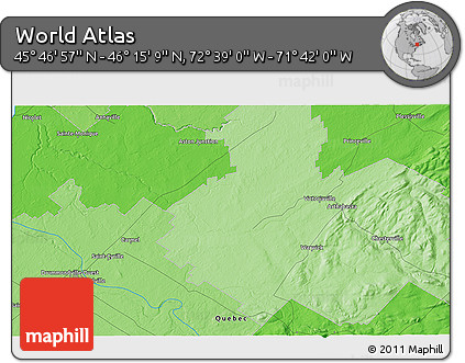 Political 3D Map of the Area around 46° 1' 3" N, 72° 10' 30" W