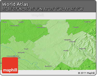 Political 3D Map of the Area around 46° 1' 3" N, 72° 10' 30" W
