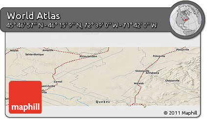 Shaded Relief Panoramic Map of the Area around 46° 1' 3" N, 72° 10' 30" W