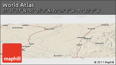 Shaded Relief Panoramic Map of the Area around 46° 1' 3" N, 72° 10' 30" W