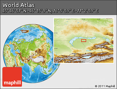 Physical Location Map of the Area around 46° 1' 3" N, 76° 34' 29" E