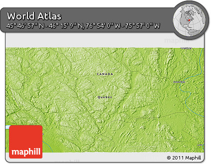 Physical 3D Map of the Area around 46° 1' 3" N, 76° 25' 30" W
