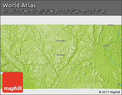 Physical 3D Map of the Area around 46° 1' 3" N, 76° 25' 30" W
