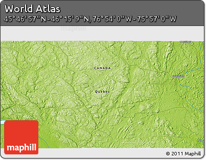 Physical 3D Map of the Area around 46° 1' 3" N, 76° 25' 30" W