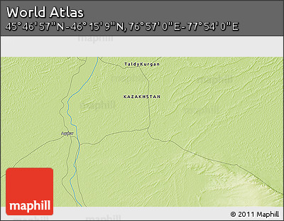 Physical 3D Map of the Area around 46° 1' 3" N, 77° 25' 30" E
