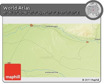 Physical 3D Map of the Area around 46° 1' 3" N, 79° 7' 30" E