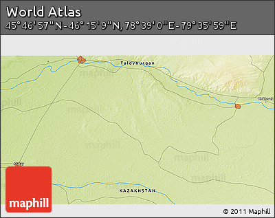 Physical 3D Map of the Area around 46° 1' 3" N, 79° 7' 30" E