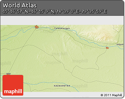 Physical 3D Map of the Area around 46° 1' 3" N, 79° 7' 30" E