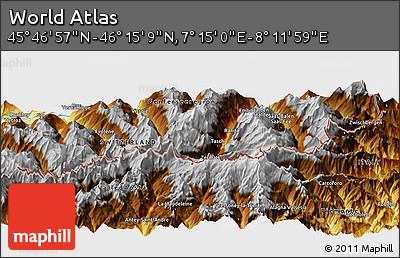 Physical Panoramic Map of the Area around 46° 1' 3" N, 7° 43' 29" E