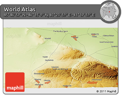 Physical 3D Map of the Area around 46° 1' 3" N, 80° 49' 29" E