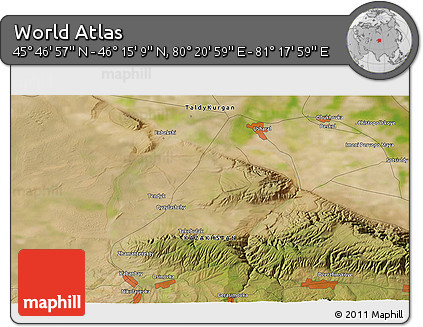 Satellite 3D Map of the Area around 46° 1' 3" N, 80° 49' 29" E