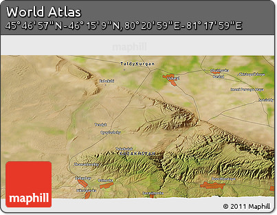 Satellite 3D Map of the Area around 46° 1' 3" N, 80° 49' 29" E