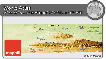 Physical Panoramic Map of the Area around 46° 1' 3" N, 80° 49' 29" E