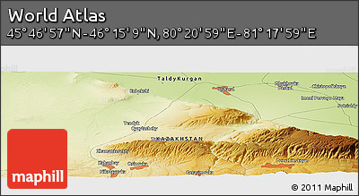Physical Panoramic Map of the Area around 46° 1' 3" N, 80° 49' 29" E