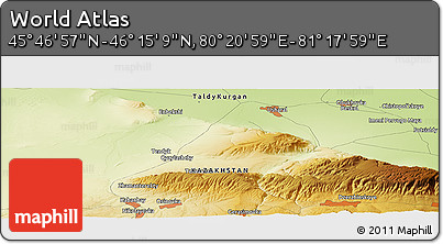 Physical Panoramic Map of the Area around 46° 1' 3" N, 80° 49' 29" E