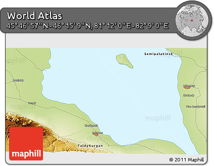 Physical 3D Map of the Area around 46° 1' 3" N, 81° 40' 30" E