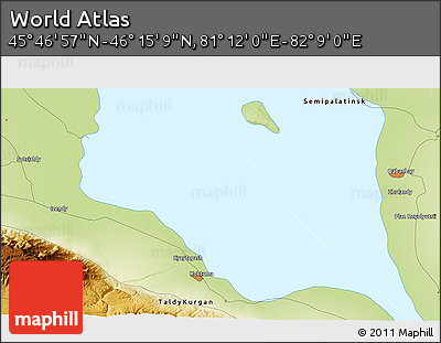 Physical 3D Map of the Area around 46° 1' 3" N, 81° 40' 30" E